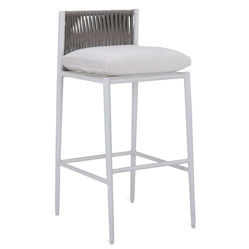 LUCE STOOL IN WHITE WITH ALUMINIUM SEAT AND ROPE BACKREST