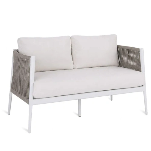 LUCE SOFA IN WHITE WITH ALUMINIUM SEAT AND ROPE BACKREST