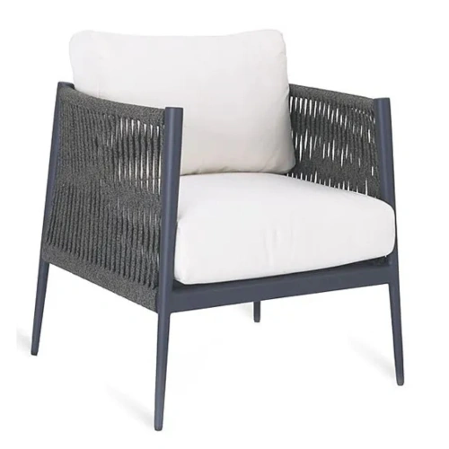 LUCE ARMCHAIR WITH ALUMINIUM SEAT AND ROPE BACKREST